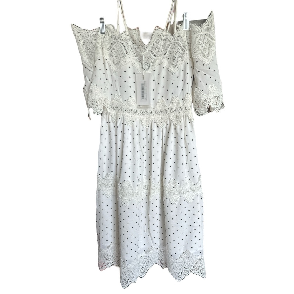 NWT Size XS Off Shoulder White Polka Dot Dress